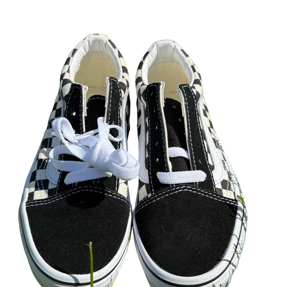 Vans Old Skool Sneakers Kids Size 1 Black White Suede Canvas Checkerboard Skate